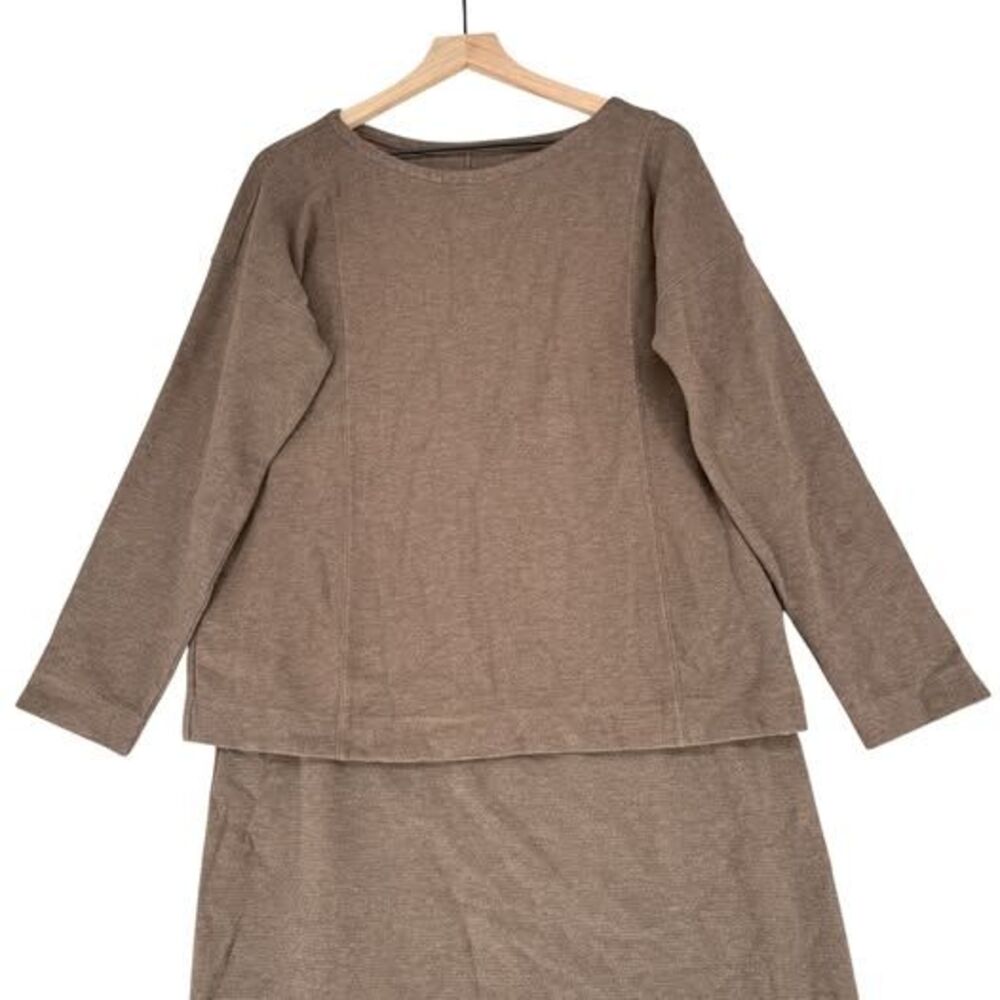 J Jill Pure Jill Top Skirt Set Large Mocha Brown Textured Knit Maxi Minimalist - Picture 5 of 10